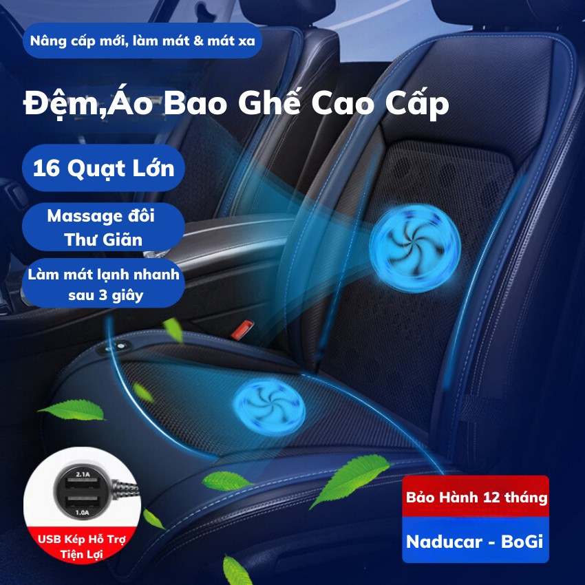 Đệm Ghế Ô Tô Làm Mát Ô Tô,Điều Hòa Làm Mát 16 Quạt Siêu Mát tích hợp massage Lưng Cao Cấp, êm ái,thông thoáng - BoGi