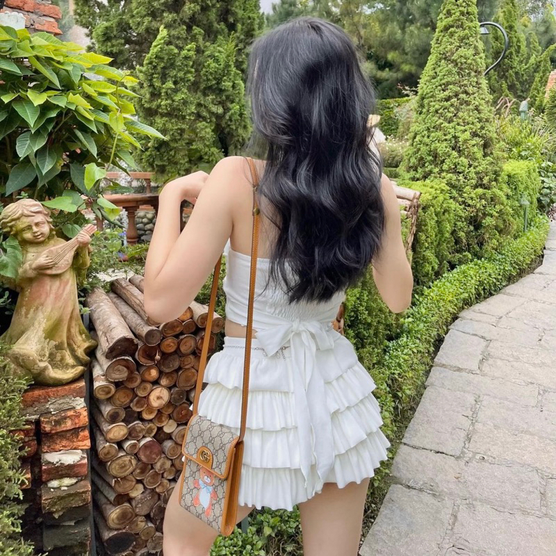 Áo ống cúp ngực dáng croptop 2 lớp co giãn màu trắng đen | NALA Studio