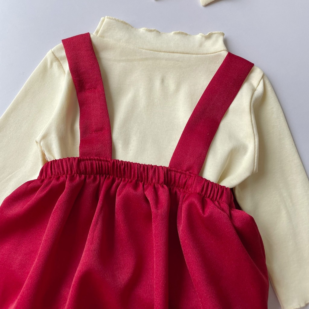 Set body yếm cho bé gái sơ sinh RIOKIDS, quần áo đầy tháng, thôi nôi nơ đỏ cho bé đi chơi Lễ Tết BD154
