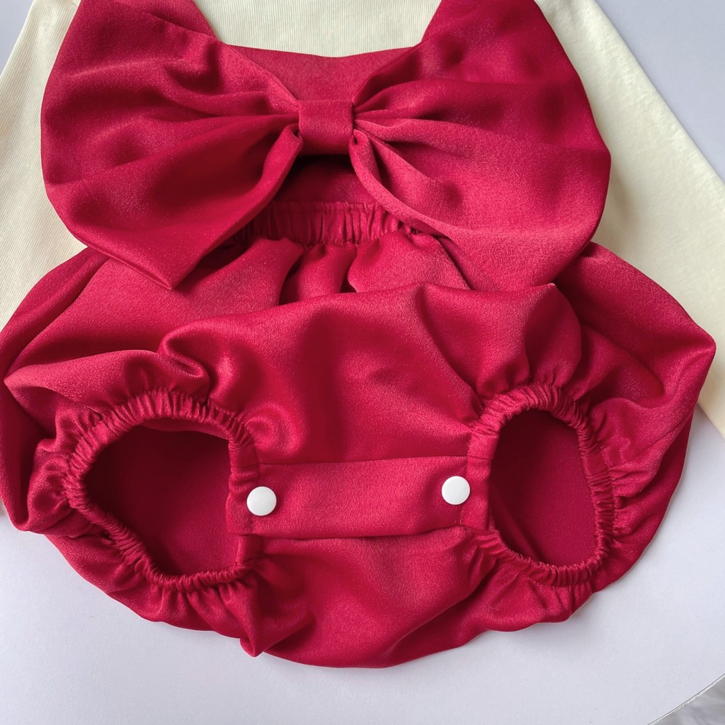 Set body yếm cho bé gái sơ sinh RIOKIDS, quần áo đầy tháng, thôi nôi nơ đỏ cho bé đi chơi Lễ Tết BD154