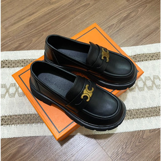 Giày moca nữ cl tag đồng mũi tròn, loafer nữ đế cao 4cm, giày búp bê nữ chữ x thời trang