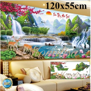(KHO SỈ)  Tranh đính đá phong cảnh Tùng nghênh khách Y8075 120*55cm
