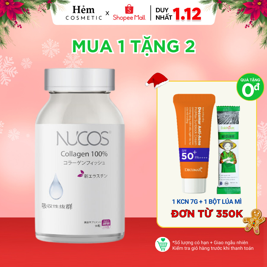 Collagen đẹp da dưỡng ẩm Nucos collagen 100% 90 viên - Hẻm Cosmetic