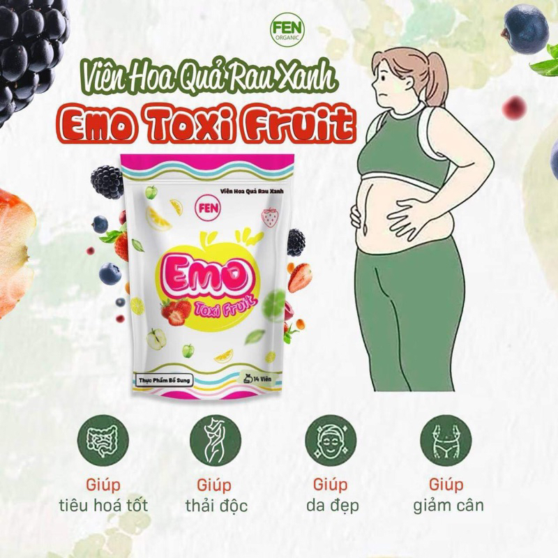 Che tên + Kèm quà Viên rau củ giảm cân Emoslim Detox TOXI FRUIT, giảm mỡ