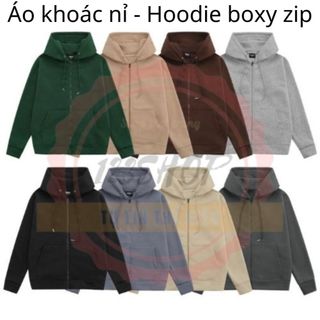 Áo khoác nỉ bông hoodie boxy zip TRƠN 3 Màu trắng xám đen Nam Nữ giữ ấm chống nắng Ulzzang Unisex 123shop