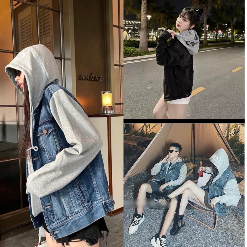 Áo khoác jean có mũ nỉ chất vải bò denim khoác ngoài nam nữ xanh đen kaki ấm áp mùa thu đông 2023 From Rộng MoMoofficial