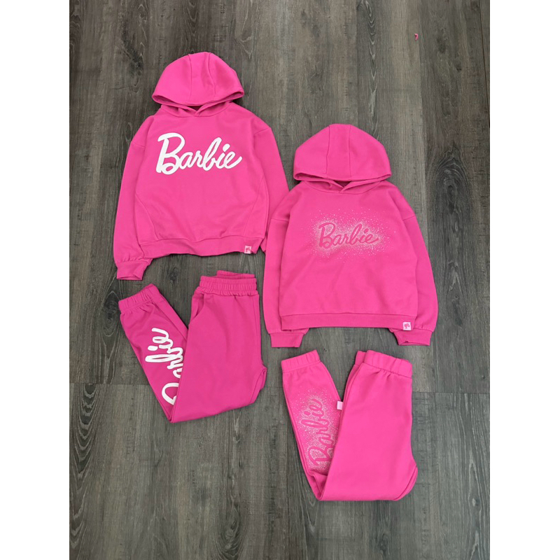 Bộ nỉ hồng 2 mẫu hoodie jogger bé gái