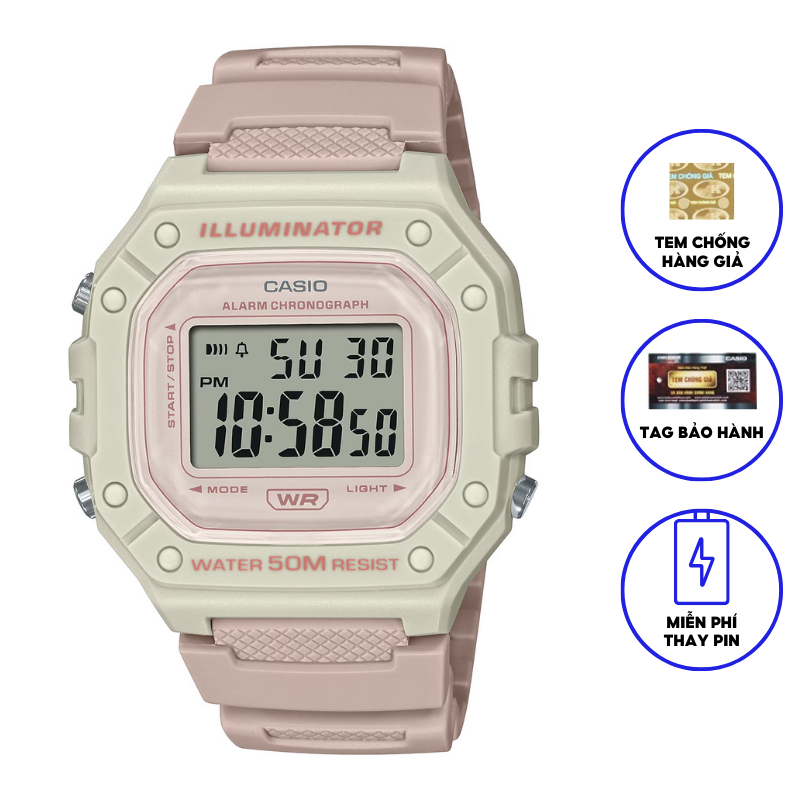 Đồng Hồ Casio Nữ Dây Nhựa Trẻ Trung W-218HC-4A2VDF Chính Hãng