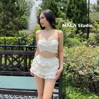 Áo ống cúp ngực dáng croptop 2 lớp co giãn màu trắng đen | NALA Studio