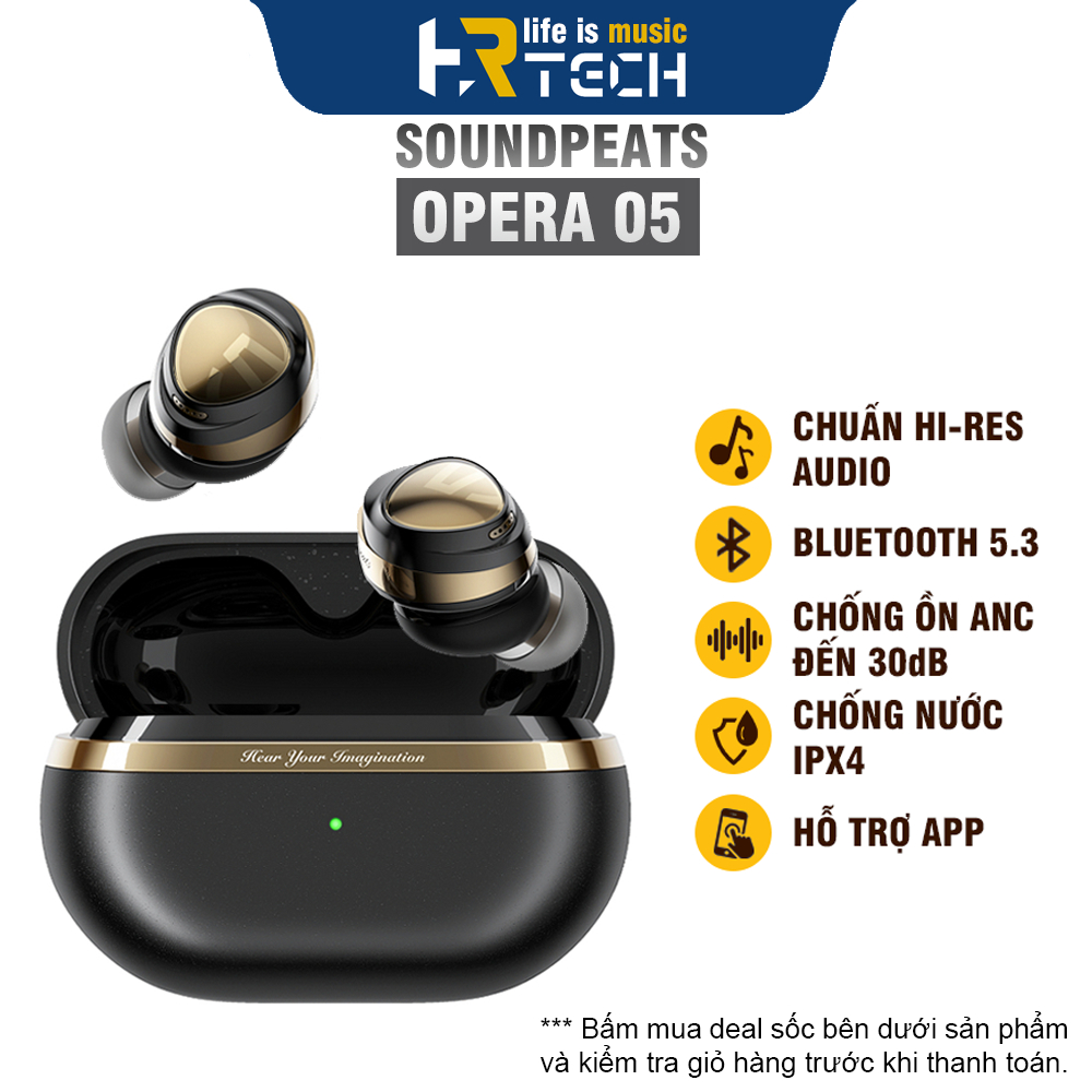 Tai Nghe Không Dây True Wireless Soundpeats Opera 05 Bluetooth 5.3 Chống Ồn ANC 30dB HiRes Audio LDA