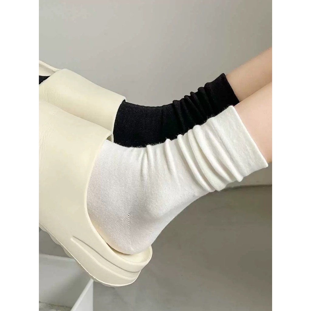 Set 5 Đôi Tất Nữ Cotton Trơn Cổ Cao 3 Màu Cao Cấp Siêu Mềm Cổ Chun Bo tt45