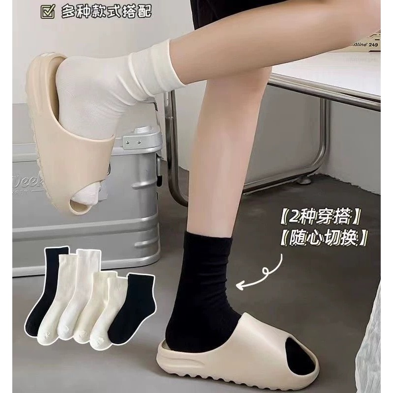 Set 5 Đôi Tất Nữ Cotton Trơn Cổ Cao 3 Màu Cao Cấp Siêu Mềm Cổ Chun Bo tt45