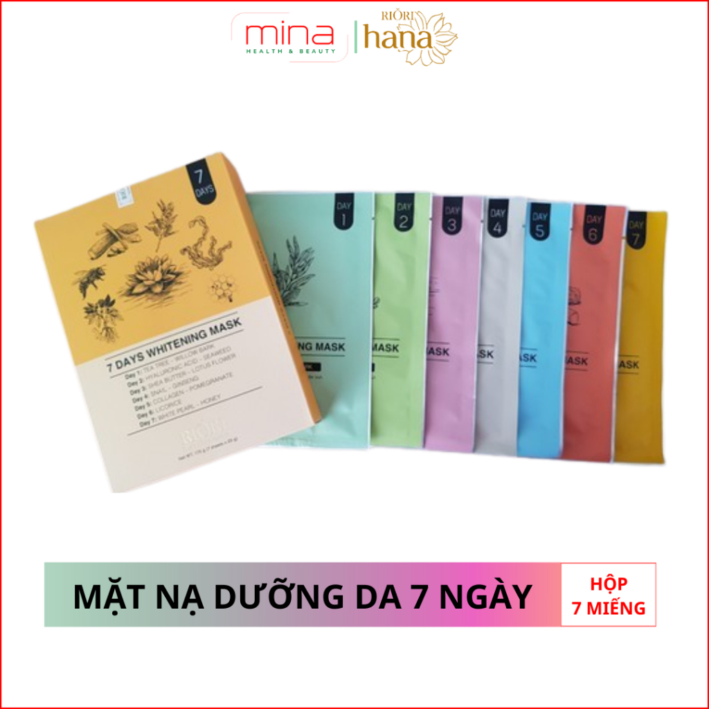 Mặt Nạ Dưỡng Da Hàn Quốc, Mặt Nạ Giấy RIORI 7 Days Whitening Mask Dưỡng Trắng, dưỡng ẩm chống lão hóa hỗ trợ phục hồi da