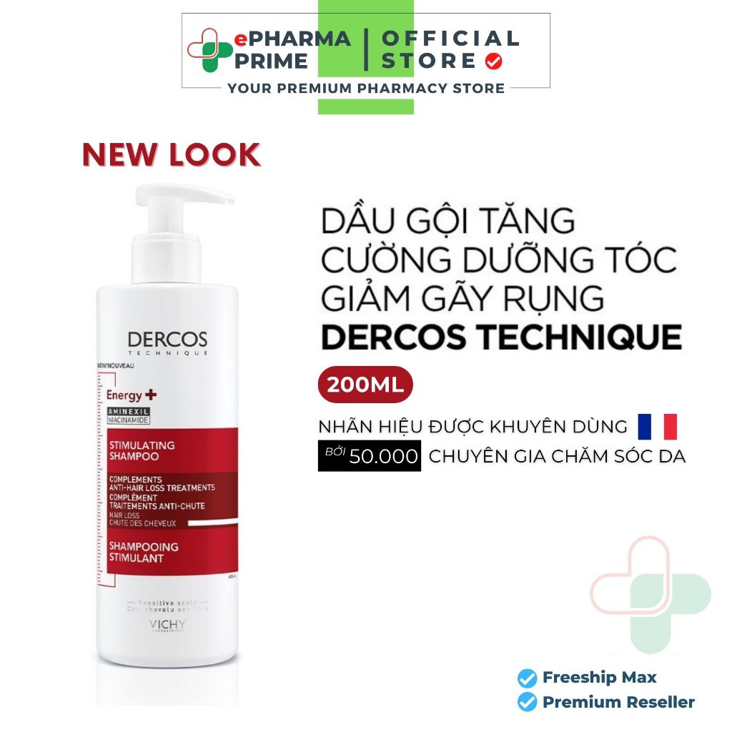 Dầu Gội Vichy Dercos Energy Stimulating Shampoo Giảm Gãy Rụng Cho Tóc Mỏng 200ml