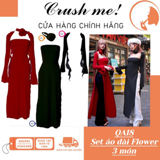 Crush Me QA18 set áo dài cách tân y2k flower 3 món hoa cổ tua tua Xuân thì đầm cúo ngực mặc Tết tay xoè acubi vibe sang
