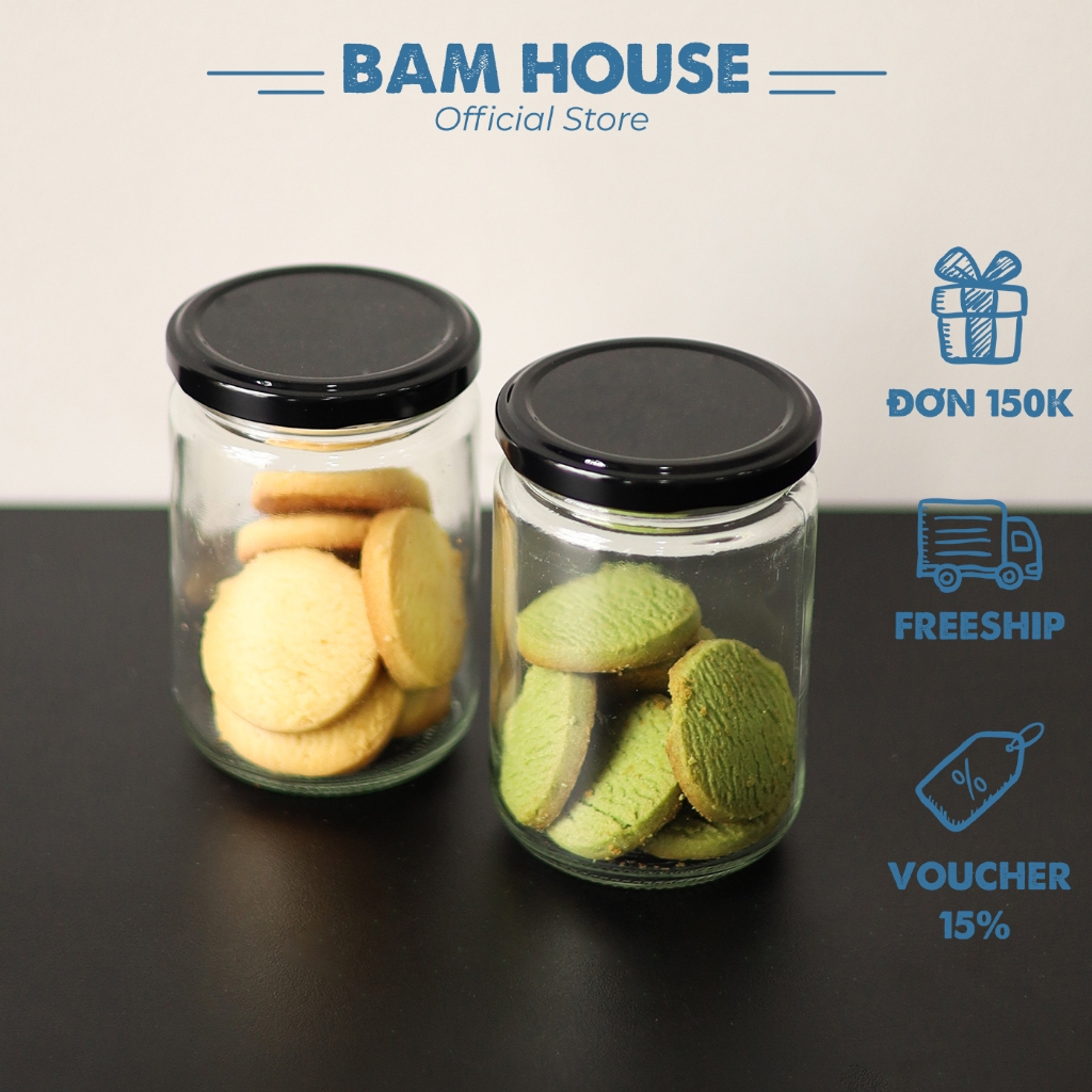 Hủ thủy tinh tròn 380ml Bam House có nắp nhôm giúp bảo quản gia vị và thực phẩm tốt cao cấp HT03