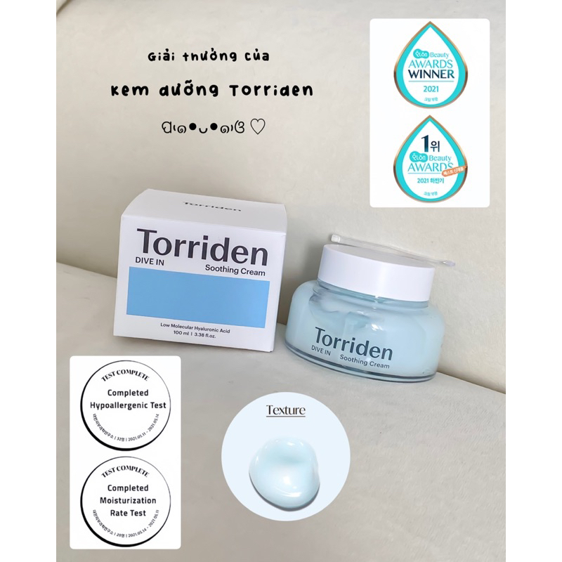 Kem dưỡng ẩm cấp nước TORRIDEN Dive In Soothing Cream 100ml
