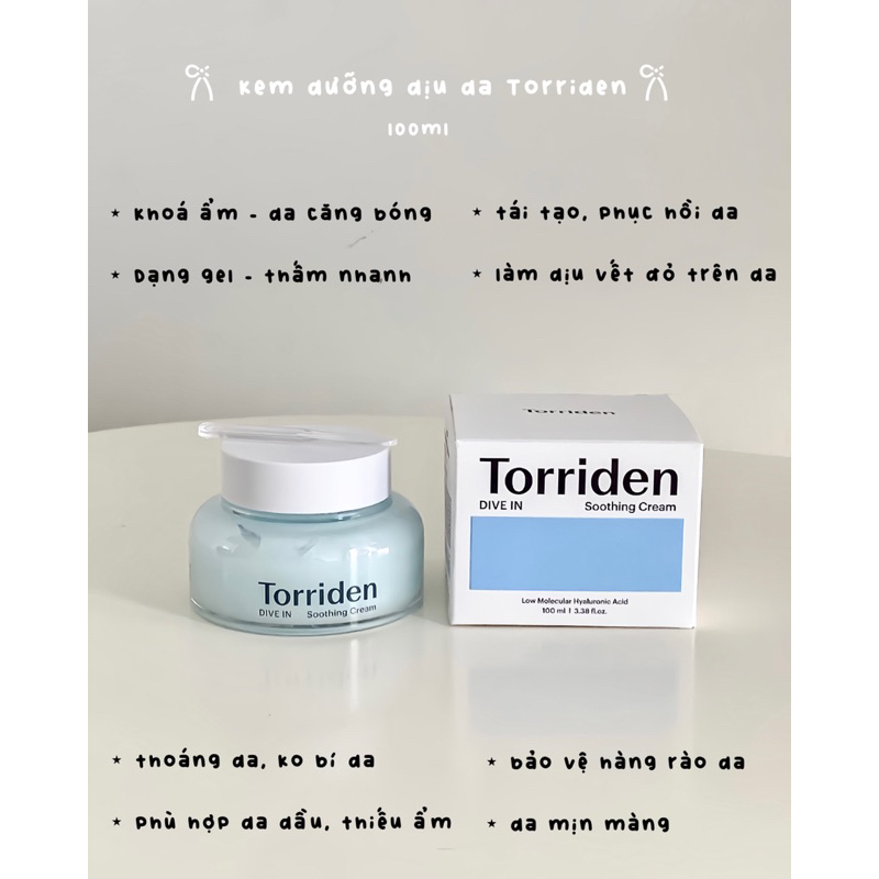 Kem dưỡng ẩm cấp nước TORRIDEN Dive In Soothing Cream 100ml