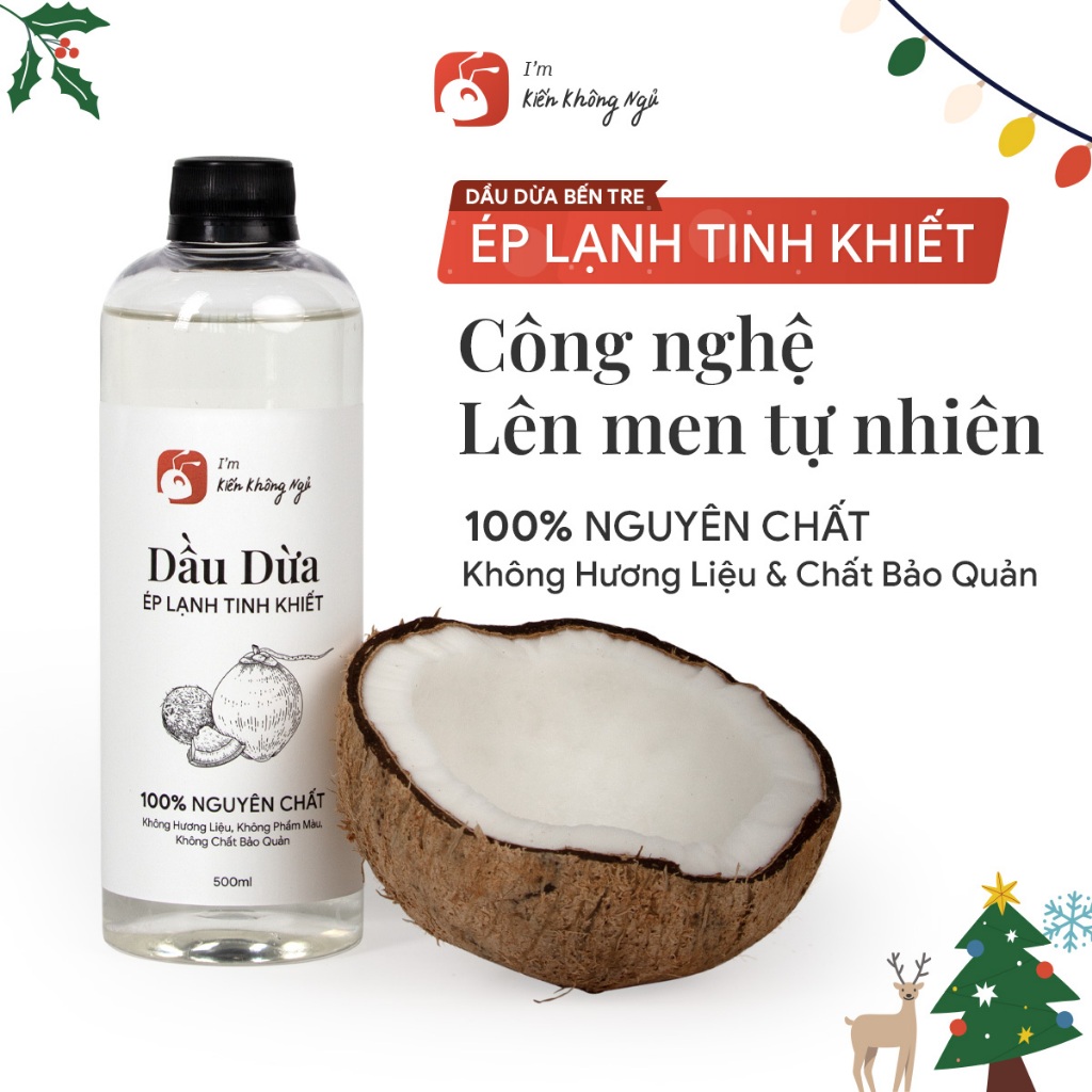 Dầu dừa tinh khiết ép lạnh lên men tự nhiên Kiến Không Ngủ, 100% nguyên chất, dầu dừa cao cấp làm đẹp và mỹ phẩm
