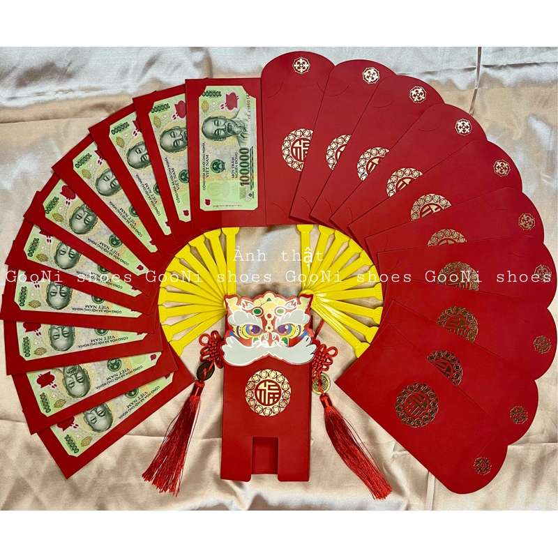 Lì xì tết 2024, lì xì hình quạt dễ thương, loại 6 ngăn - 10 ngăn giấy đẹp