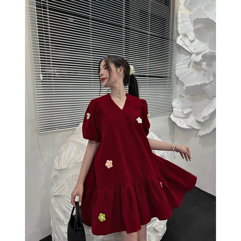 ĐẦM BABYDOLL NHUNG HOA NỔI