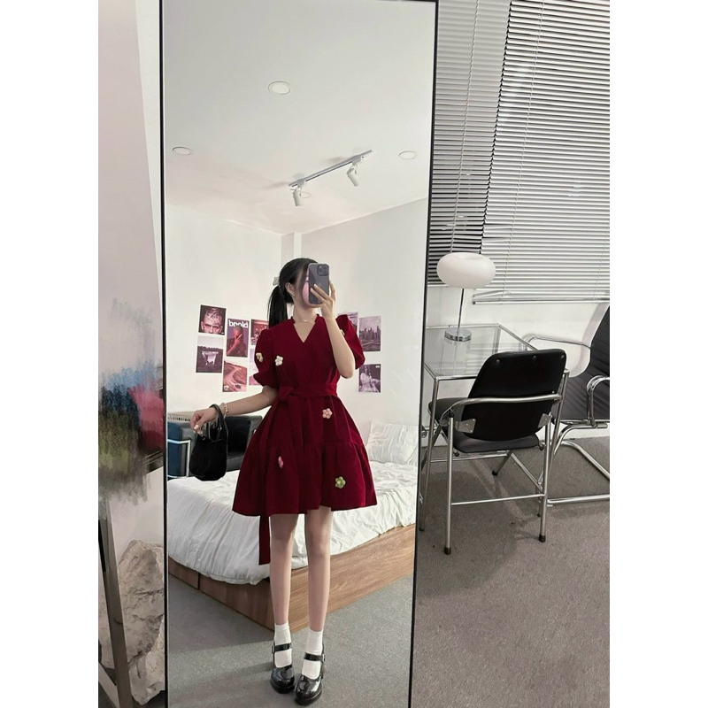 ĐẦM BABYDOLL NHUNG HOA NỔI