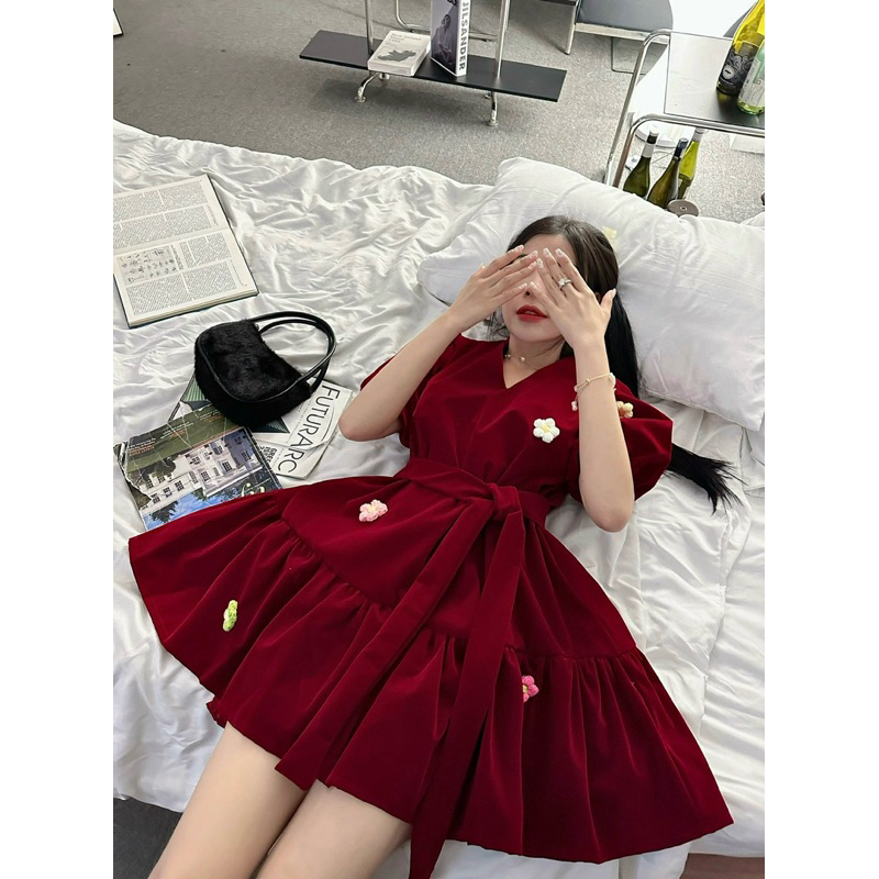 ĐẦM BABYDOLL NHUNG HOA NỔI