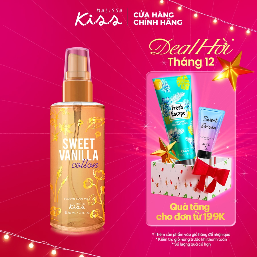 Xịt Thơm Toàn Thân Malissa Kiss - Hương Sweet Vanilla Cotton 88ml