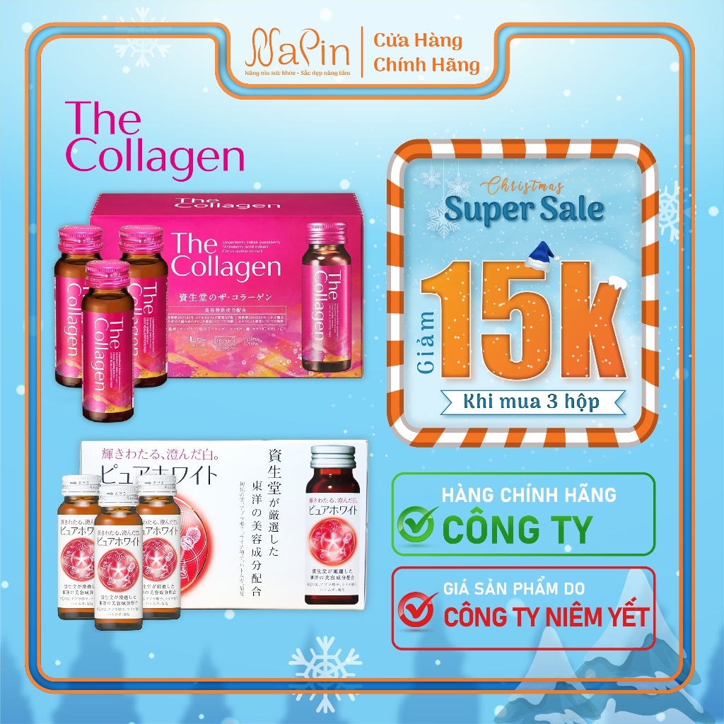Nước uống bổ sung collagen Shiseido The Collagen & Pure White làm đẹp da, cải thiện sức khỏe hộp 10chai x 50ml