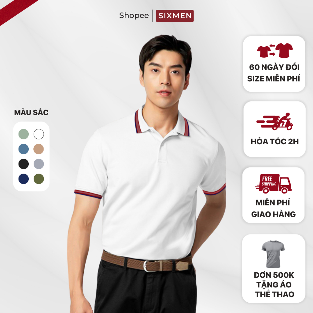 Áo thun Polo nam cao cấp có cổ bẻ SIXMEN CARO BASIC - vải cotton thoáng mát, thanh lịch