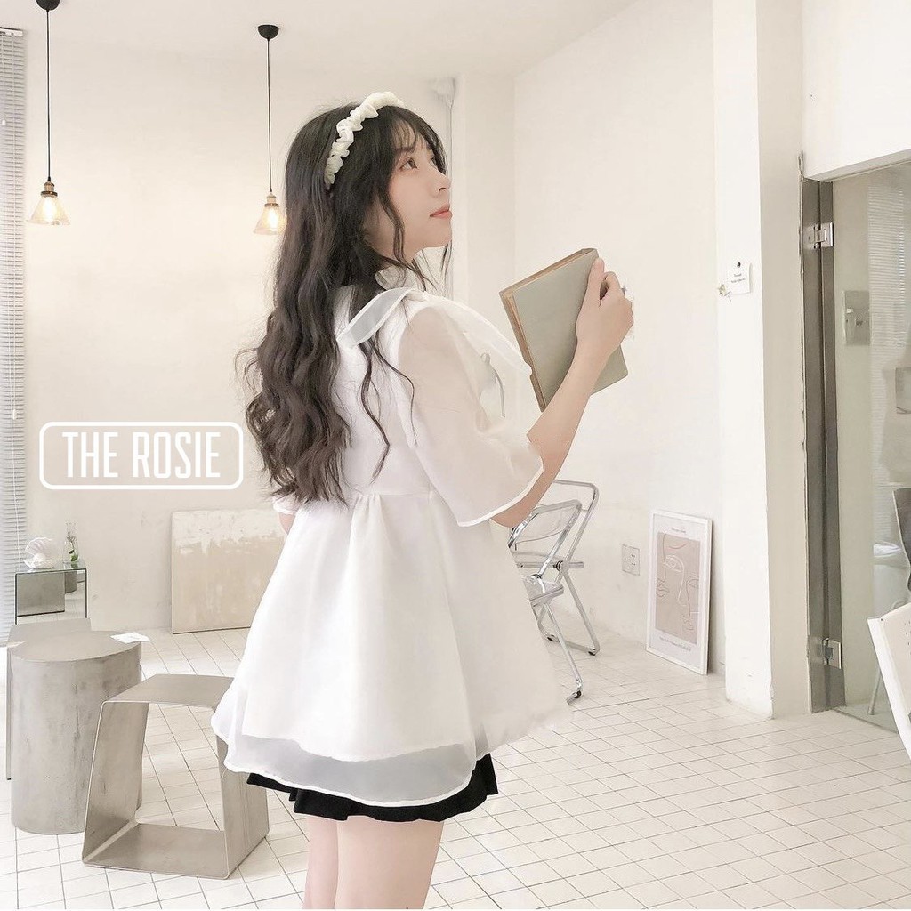 Áo babydoll voan 2 lớp nơ vai kiểu dáng hàn quốc cực dễ thương ulzzang , áo kiểu nữ , áo đẹp - Kim Bình Store