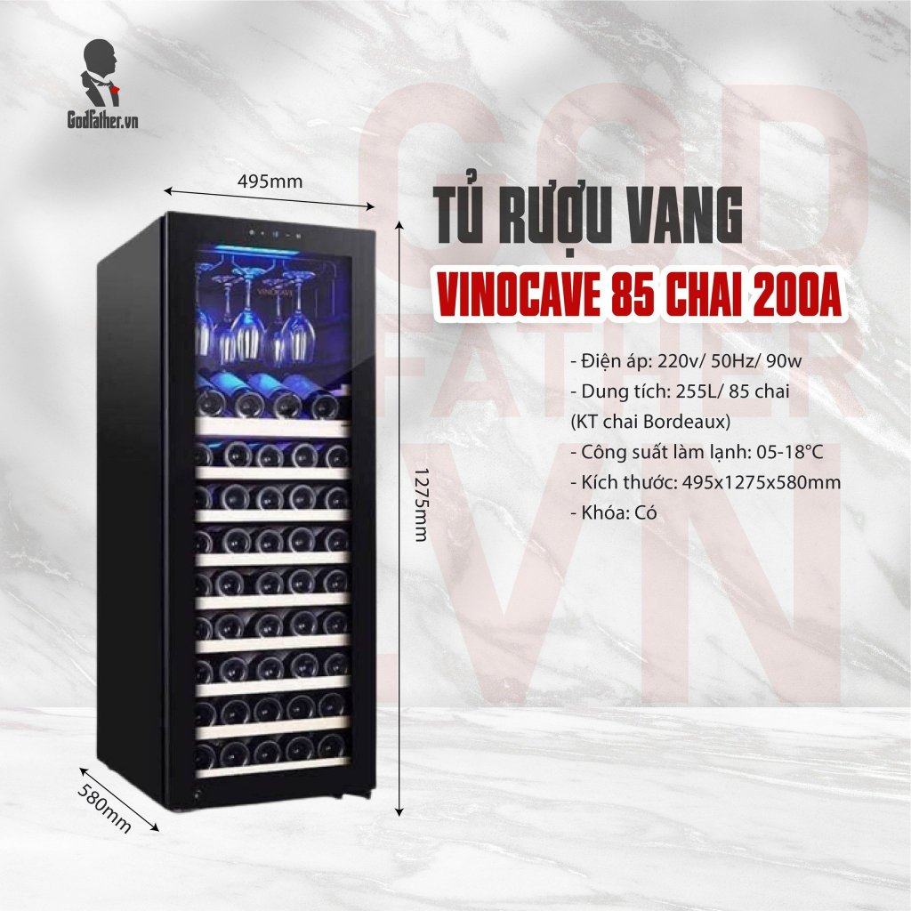Tủ Rượu vang 85 chai Vinocave 200A( 85 chai bản cơ bản)