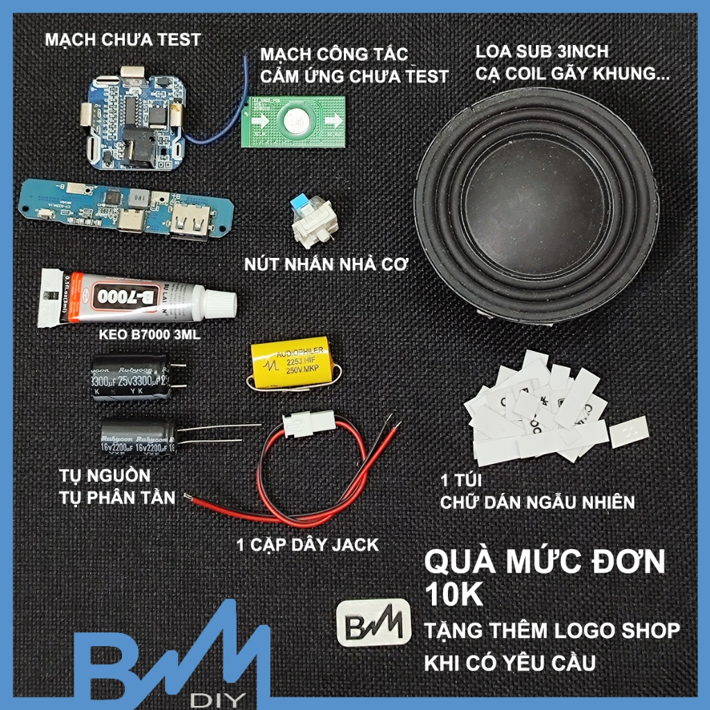Quà tặng trên LIVE - loa mạch pin sticker logo shop