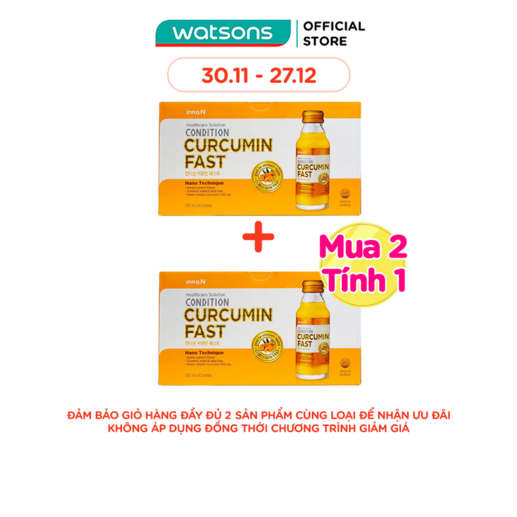Thực Phẩm Bảo Vệ Sức Khỏe InnoN Condition Curcumin Fast Nano Nghệ Tăng Cường Hỗ Trợ Dạ Dày 100ml x10 Chai