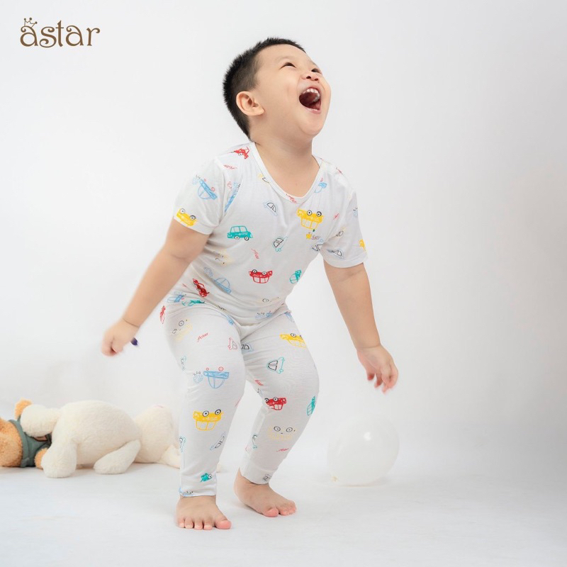 Bộ tay ngắn quần dài, cộc tay quần dài hoạ tiết Astar vải sợi tre siêu mềm mát cho bé trai bé gái