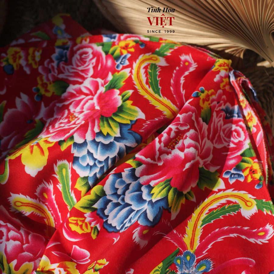 Vải con công làm phông nền, trải bàn, rèm trang trí noel, tết Tinh Hoa Việt