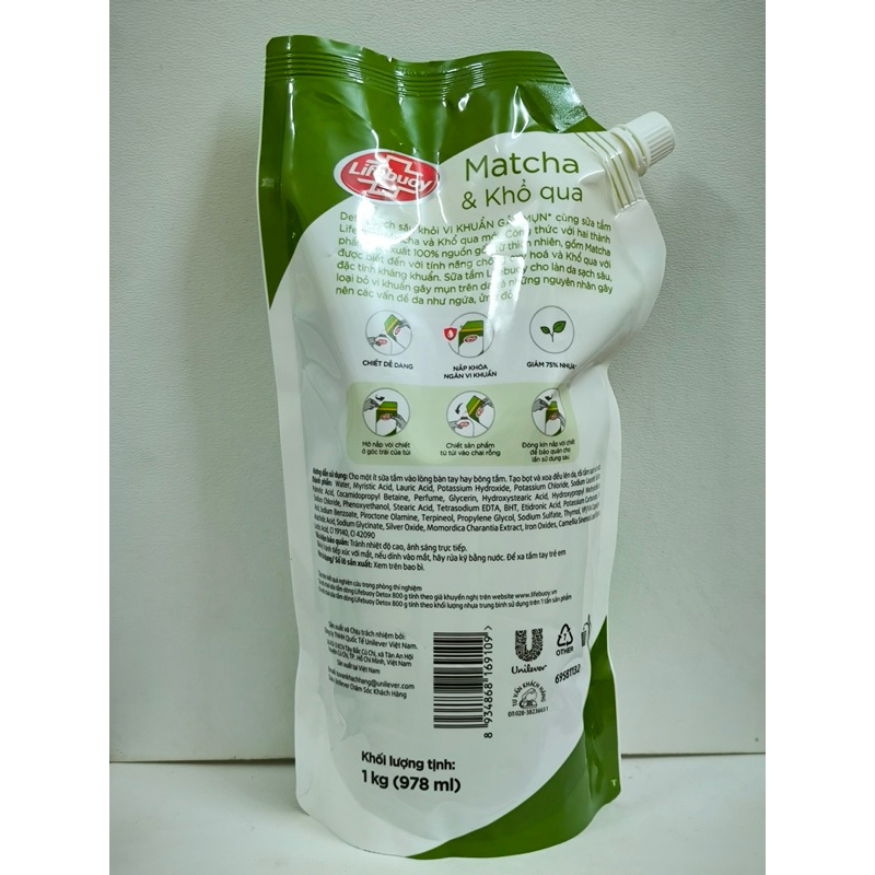 Sữa tắm Lifebuoy Detox Matcha và Khổ qua 800g, Tràm trà và Muối hồng 850g