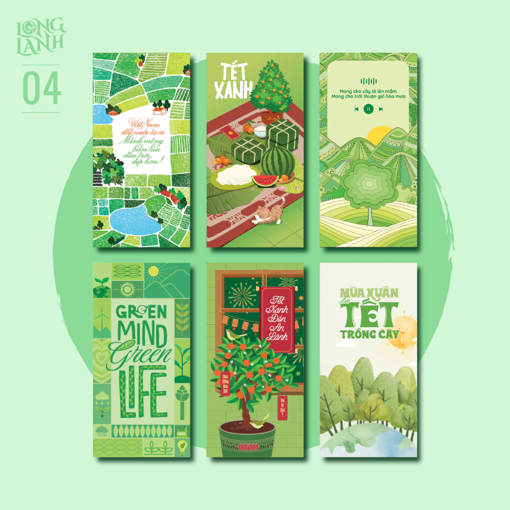 Set 6 chiếc lì xì Xanh với thông điệp bảo vệ môi trường