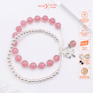 Lắc tay bạc, vòng tay bạc nữ phong thuỷ đính đá Thạch Anh dâu tây SELIN JEWELRY, trang sức phụ kiện bạc nữ