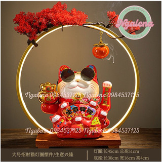 Kệ đèn led trang trí tượng, thác khói kèm cành tùng decor trang trí