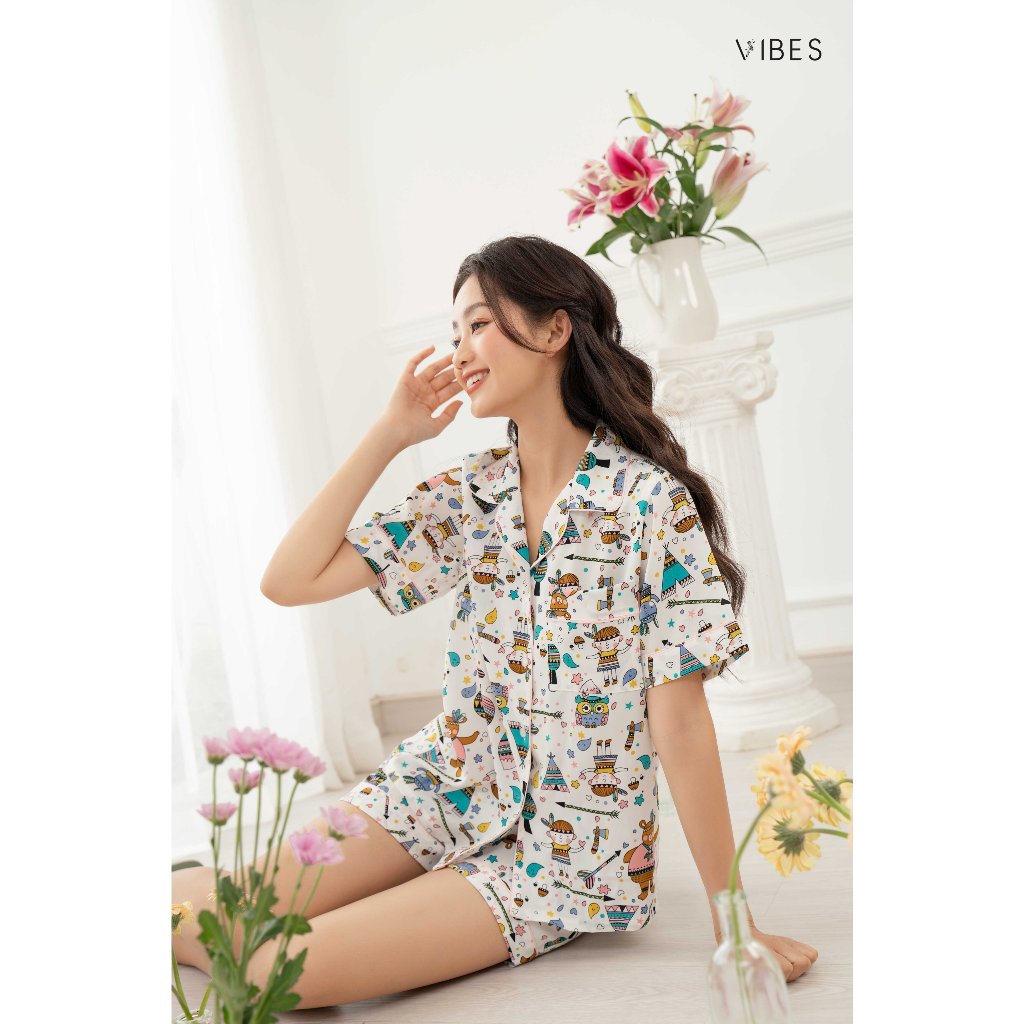 VIBES Đồ bộ Pijama ngắn Owl Pink Py Set