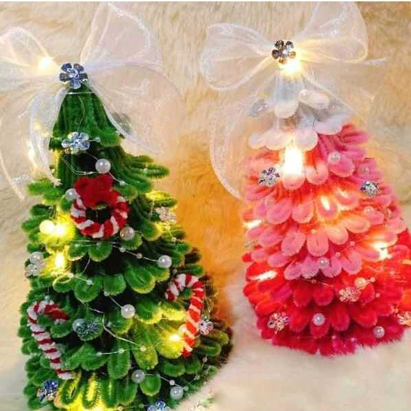 SET Nguyên Liệu Làm Cây Thông Noel Bằng Dây Kẽm Nhung - Tặng kèm Đèn Led - Bộ Đồ DIY Làm Quà tặng, Trang Trí Giáng Sinh