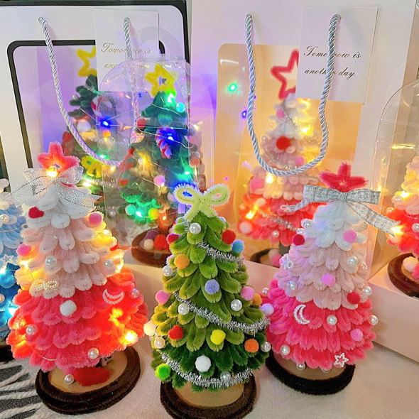 SET Nguyên Liệu Làm Cây Thông Noel Bằng Dây Kẽm Nhung - Tặng kèm Đèn Led - Bộ Đồ DIY Làm Quà tặng, Trang Trí Giáng Sinh