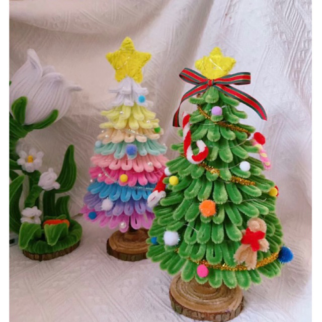 SET Nguyên Liệu Làm Cây Thông Noel Bằng Dây Kẽm Nhung - Tặng kèm Đèn Led - Bộ Đồ DIY Làm Quà tặng, Trang Trí Giáng Sinh