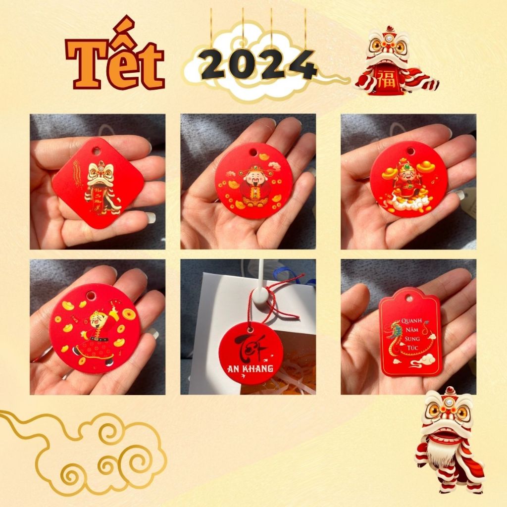 JG- 50 Tag Giấy Trang Trí Tết, Thẻ Treo Trang Trí Hộp Quà Tặng Decor Kèm Dây Cối Hoặc Dây Đỏ Size 4,9 x 3,1cm