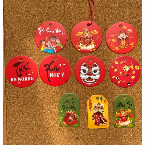 JG- 50 Tag Giấy Trang Trí Tết, Thẻ Treo Trang Trí Hộp Quà Tặng Decor Kèm Dây Cối Hoặc Dây Đỏ Size 4,9 x 3,1cm