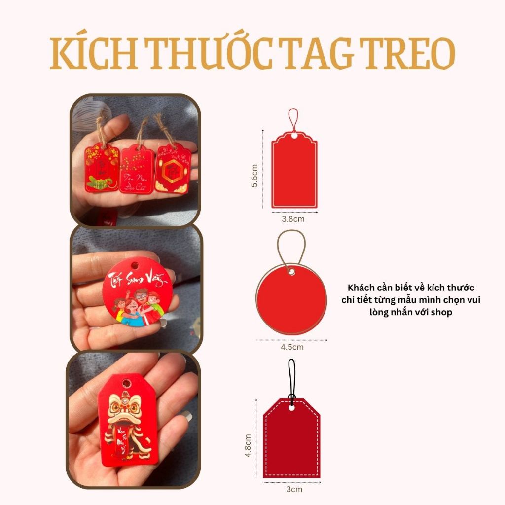 JG- 50 Tag Giấy Trang Trí Tết, Thẻ Treo Trang Trí Hộp Quà Tặng Decor Kèm Dây Cối Hoặc Dây Đỏ Size 4,9 x 3,1cm