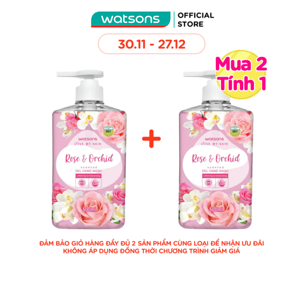 Gel Rửa Tay Watsons Love My Skin Rose Orchid Scented Gel Hand Wash 500ml