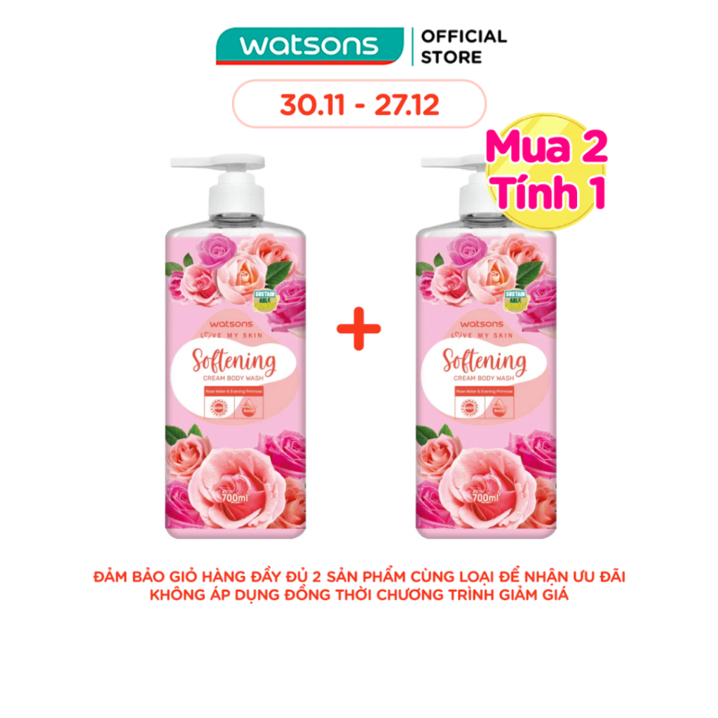 Kem Tắm Watsons Love My Skin Softening Cream Body Wash 700ml
