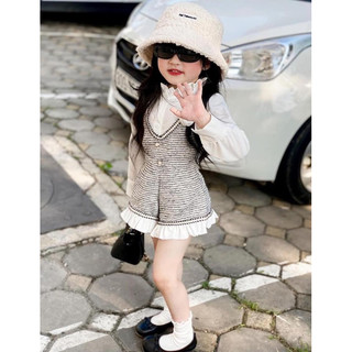 Set jum xám áo sơ mi trắng bèo mềm cho bé gái